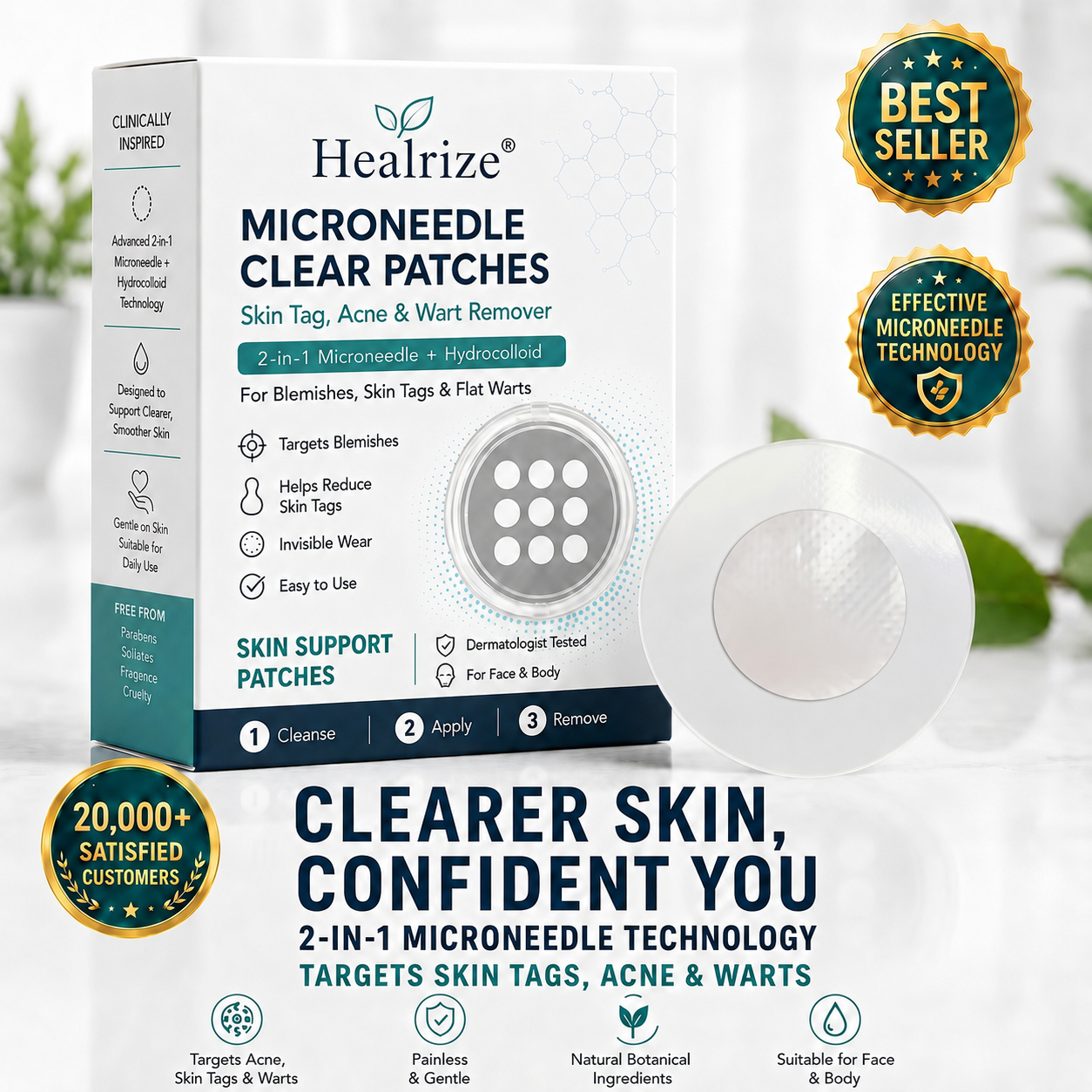 ✅🇺🇸𝐇𝐞𝒂𝒍𝗿𝗶𝙯𝙚®2-in-1 Microneedle & Hydrocolloid Patch👩‍⚕️| Removes Raised Moles, Acne, Flat Warts & Skin Tags | Helps Improve Wrinkles, Scars & Blemishes | Invisible Patches for Face & Body