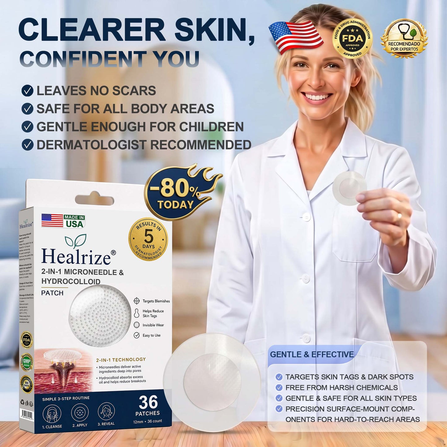 ✅🇺🇸𝐇𝐞𝒂𝒍𝗿𝗶𝙯𝙚®2-in-1 Microneedle & Hydrocolloid Patch💫| Removes Raised Moles, Acne, Flat Warts & Skin Tags | Helps Improve Wrinkles, Scars & Blemishes | Invisible Patches for Face & Body